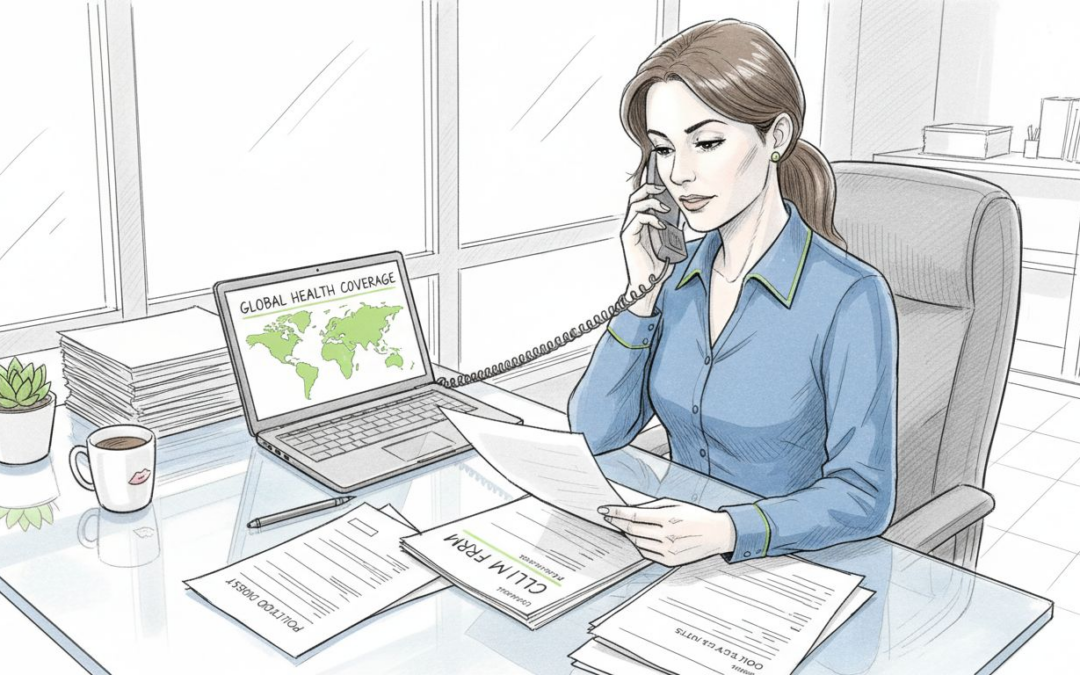 Advisor reviewing global health insurance forms