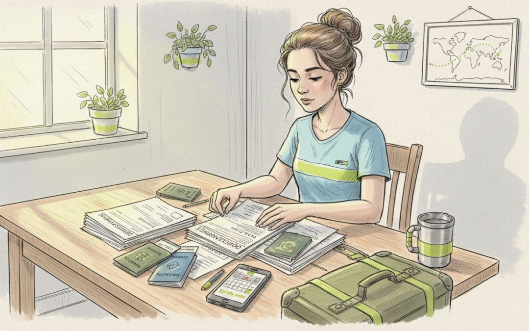 Au pair preparando toda la documentación necesaria para el viaje y el seguro