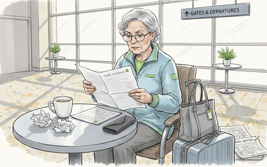 Senior woman reviewing travel documents at airport