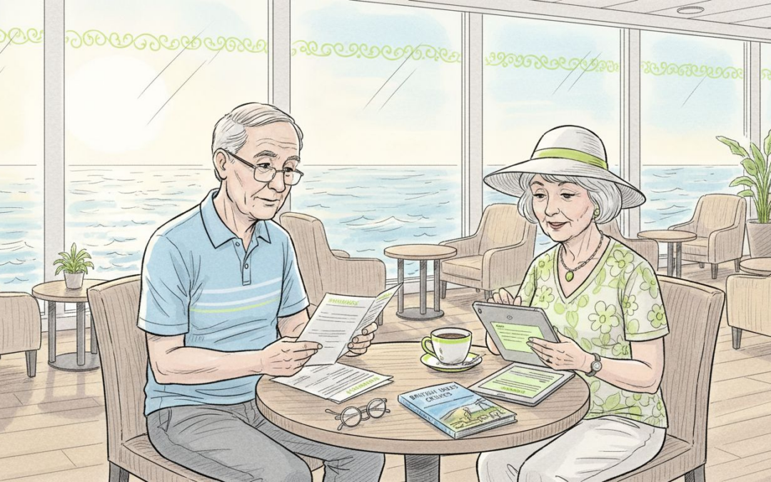 Seniors reviewing cruise insurance documents