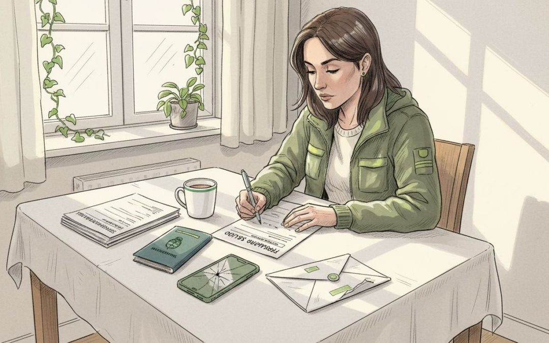 Docente organizando documentación de salud desde casa