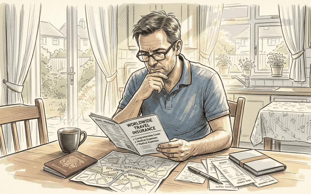 Traveler reviews documents for annual trip