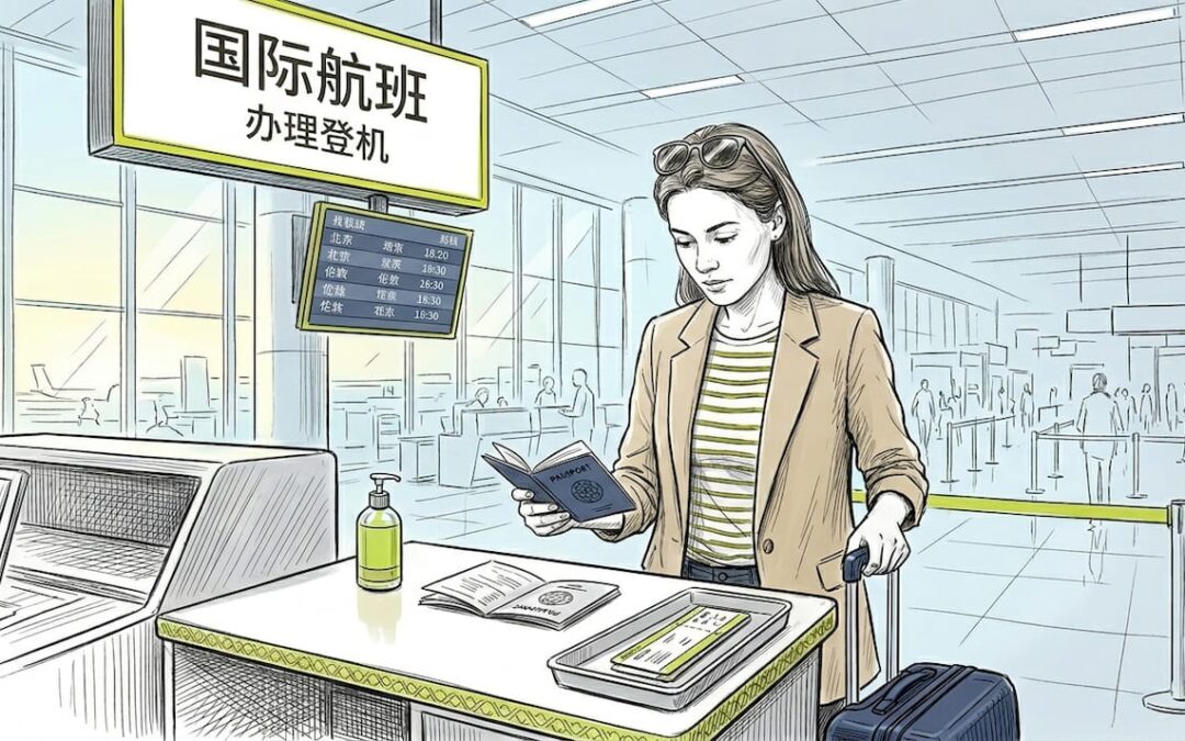 旅客在机场柜台核对保险相关资料