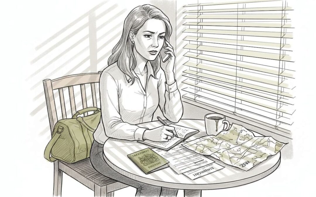 Traveller calling insurance from hotel abroad
