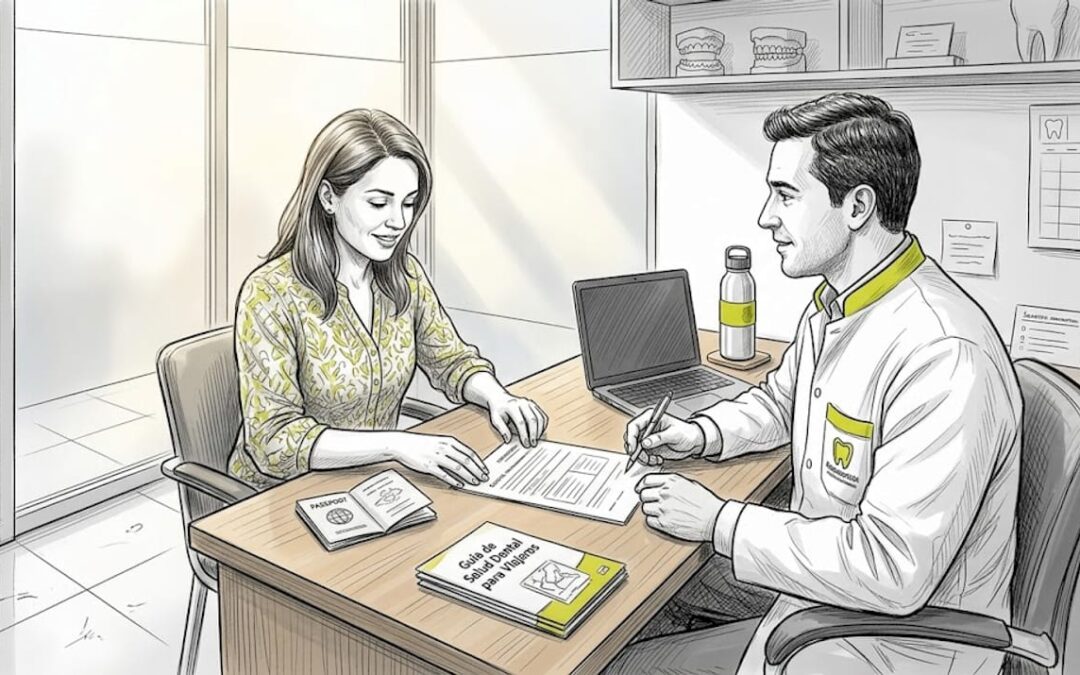 Residente en el extranjero revisando formularios dentales fuera de su país