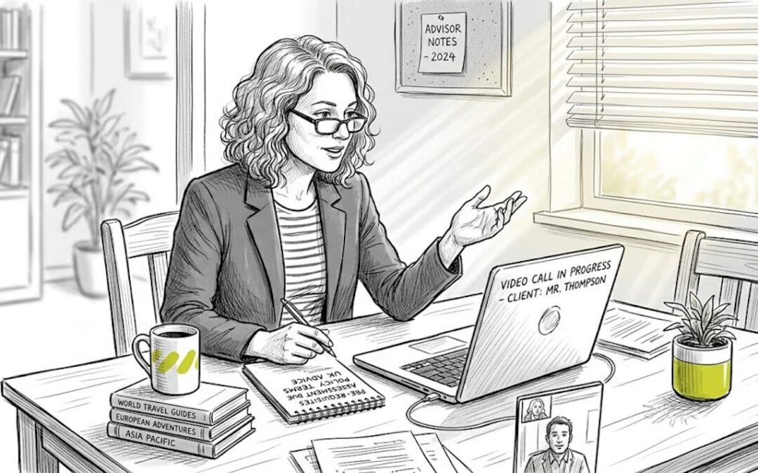 Insurance advisor chatting with expat client at home