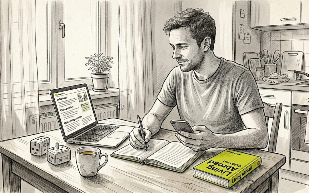 Expat reviews overseas insurance documents at home