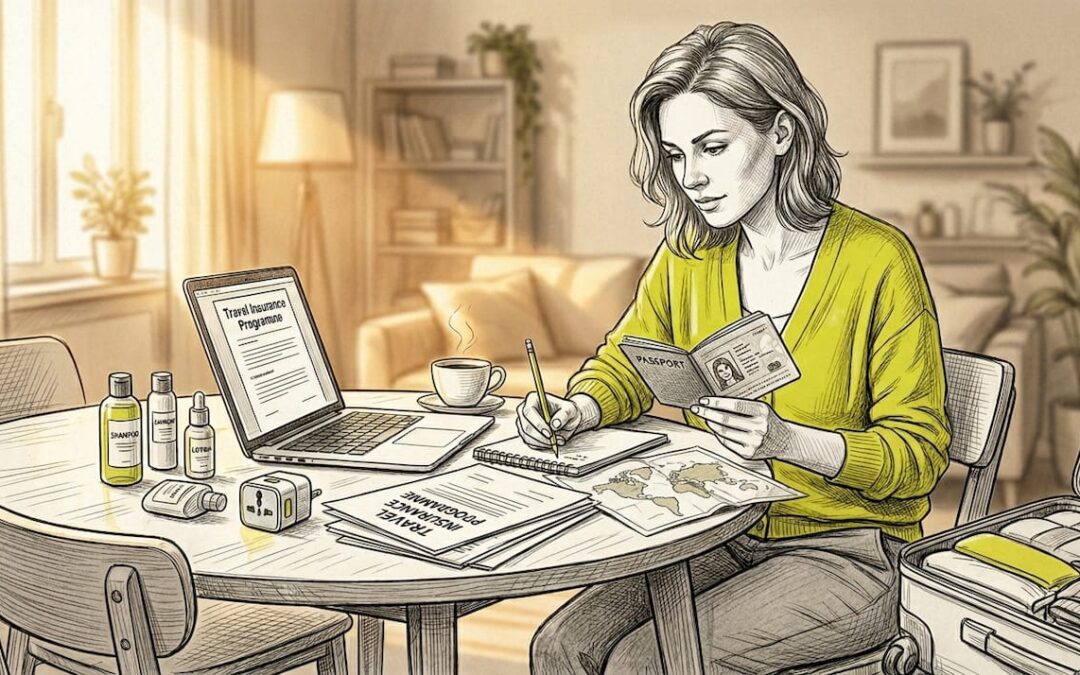 Woman reviewing travel insurance before trip