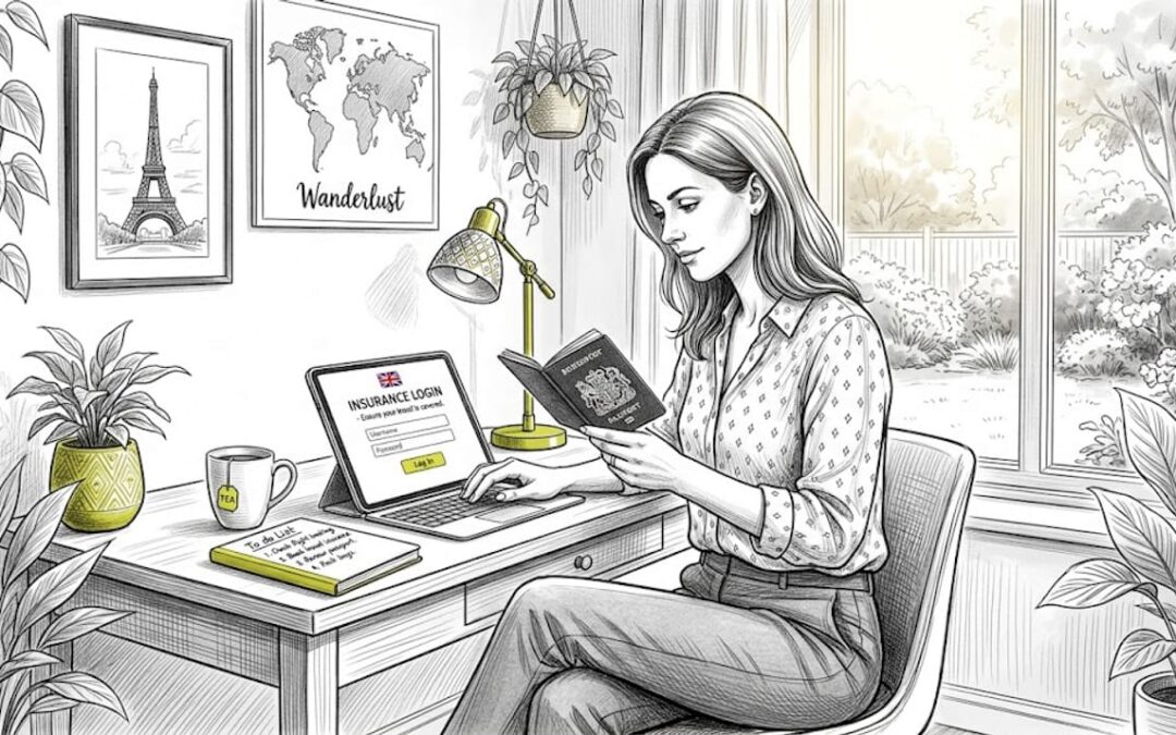 Woman reviewing global health insurance documents