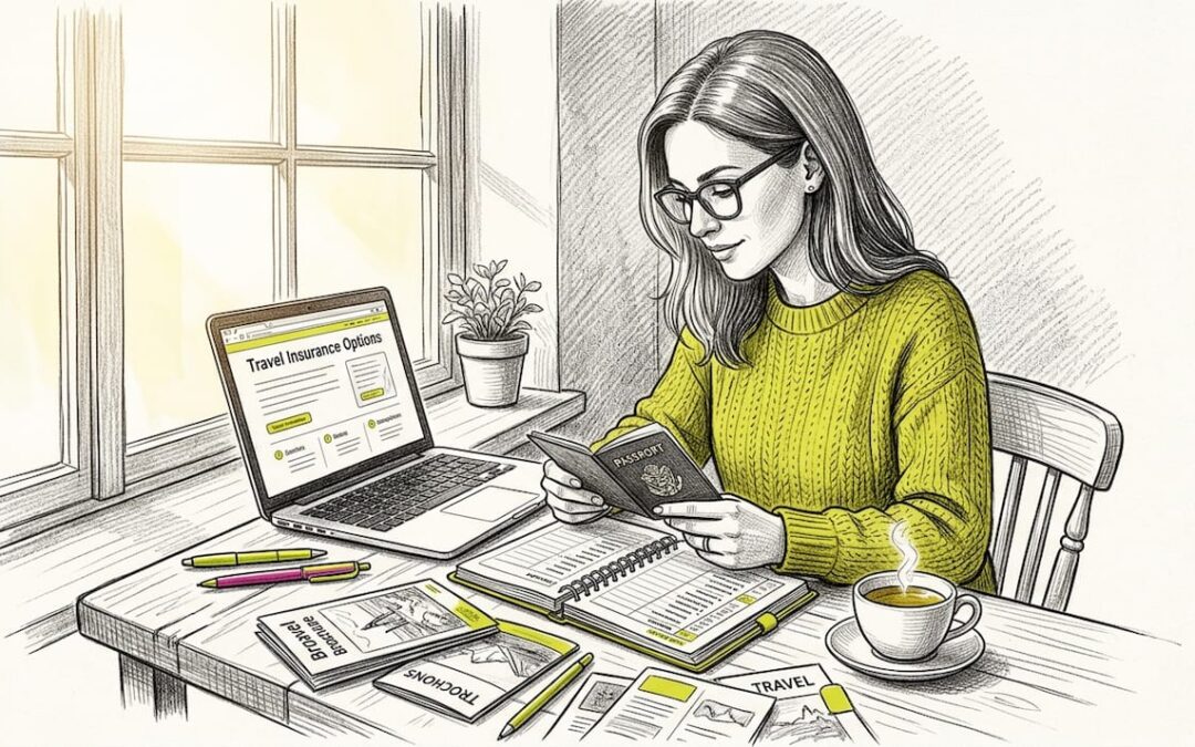 Teacher comparing travel documents at home table