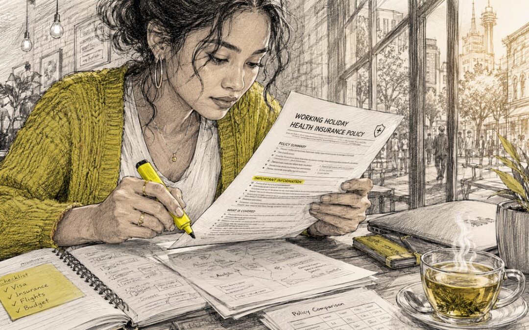 Woman reviewing health insurance documents at kitchen table