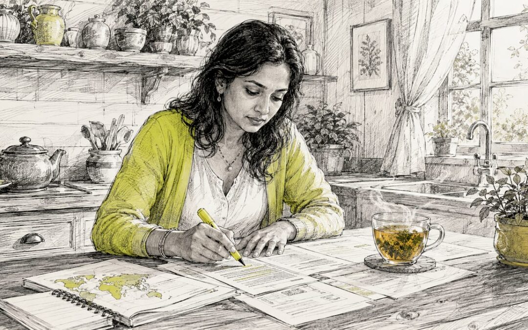 Woman reviewing expat insurance documents