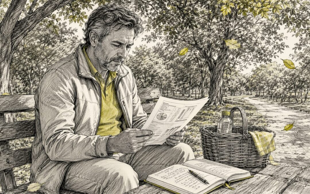 Hombre revisando sus cuentas y papeles financieros en la tranquilidad de su hogar.