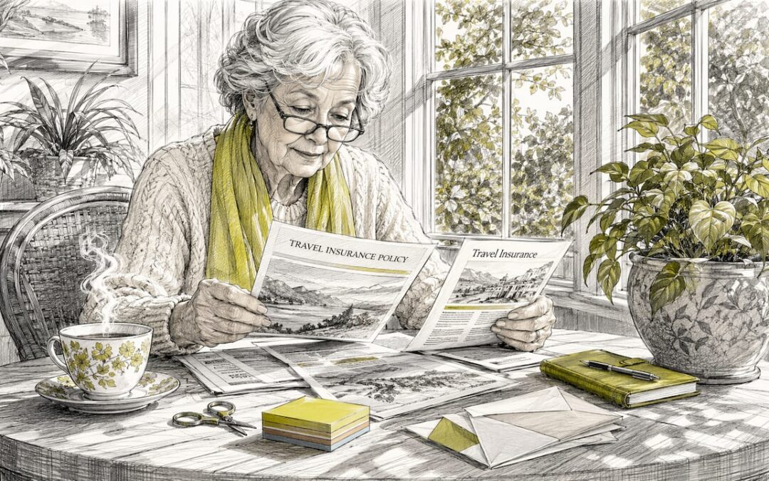 Senior woman reviewing travel insurance papers