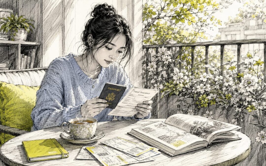 一位移民身份的女性正在仔细核对自己的护照和保险资料。