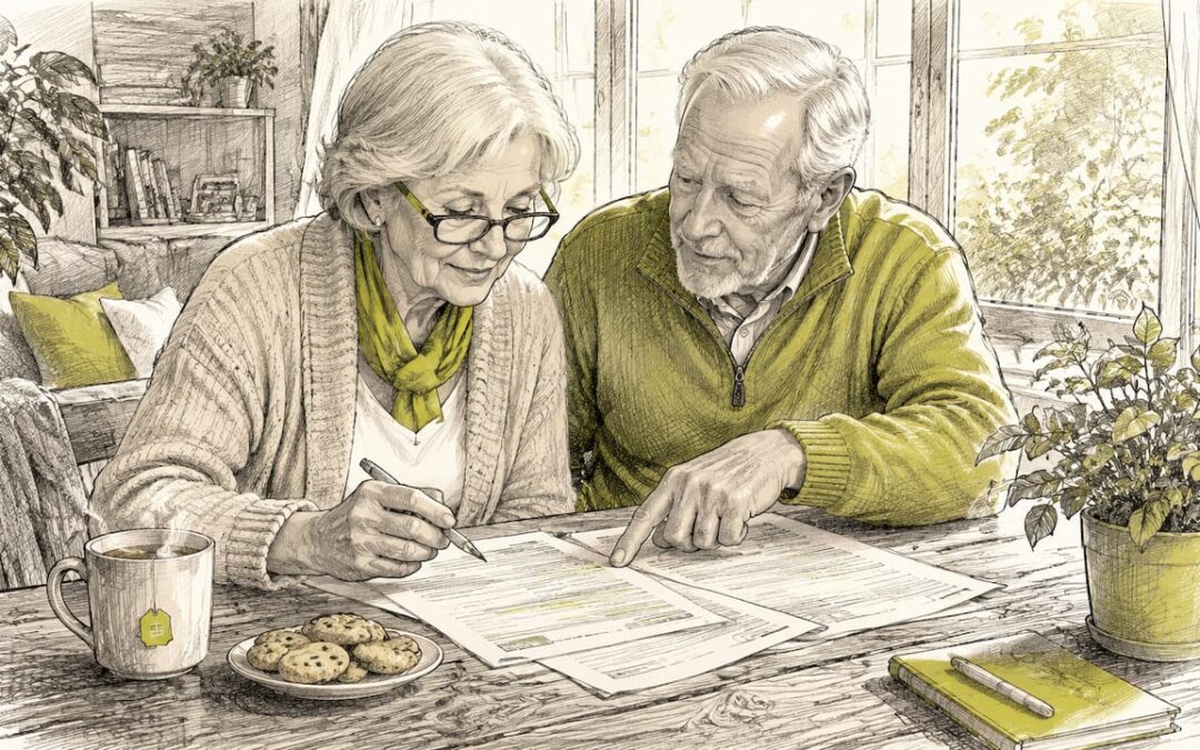 Senior couple reviewing travel insurance documents