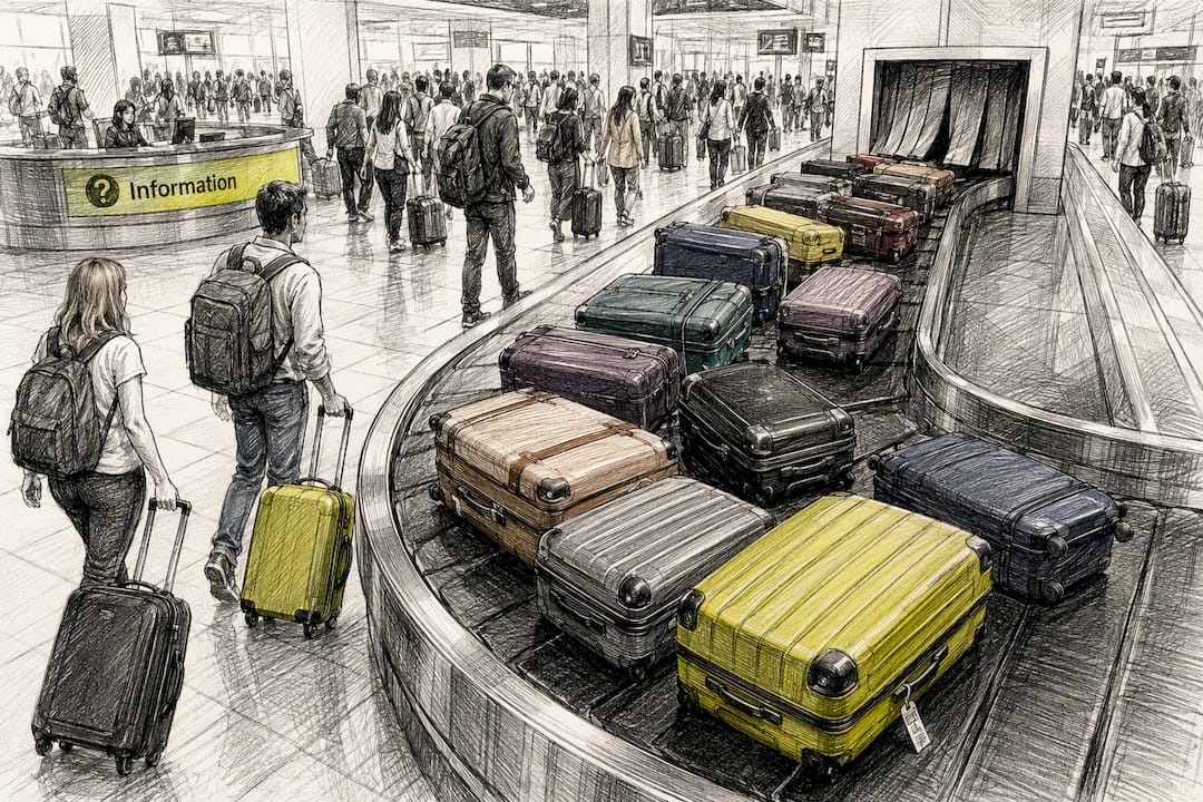 Airport baggage claim carousel with luggage