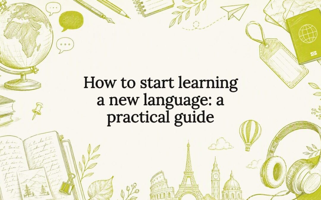 Decorative language learning title card illustration