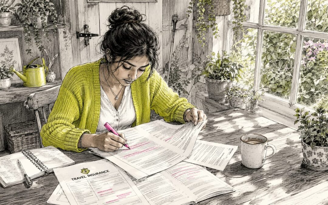 Au pair reviewing travel insurance papers