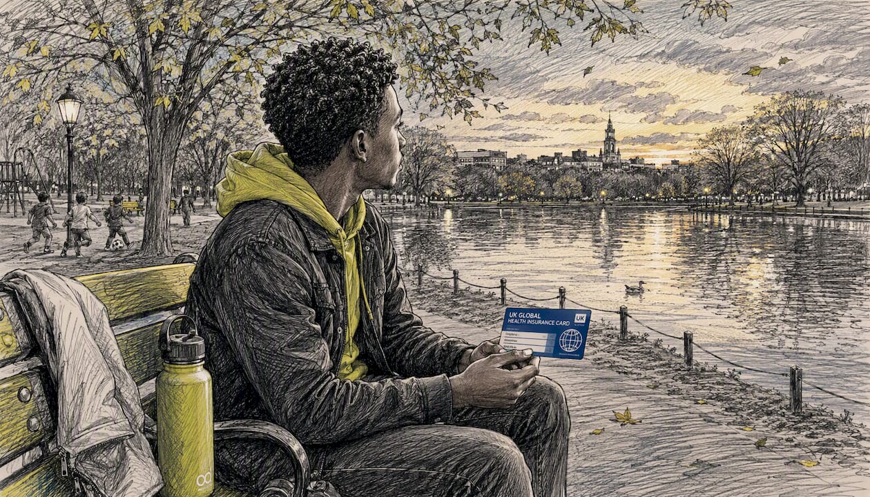 Au pair holding UK GHIC card outdoors