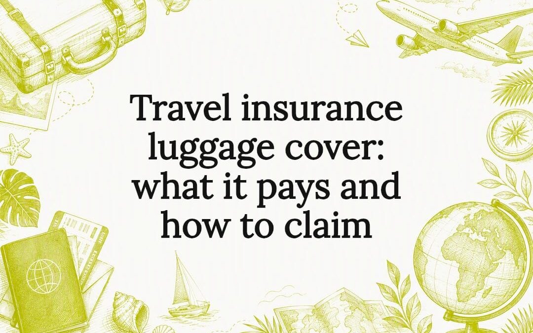 Decorative title card for travel insurance luggage cover article