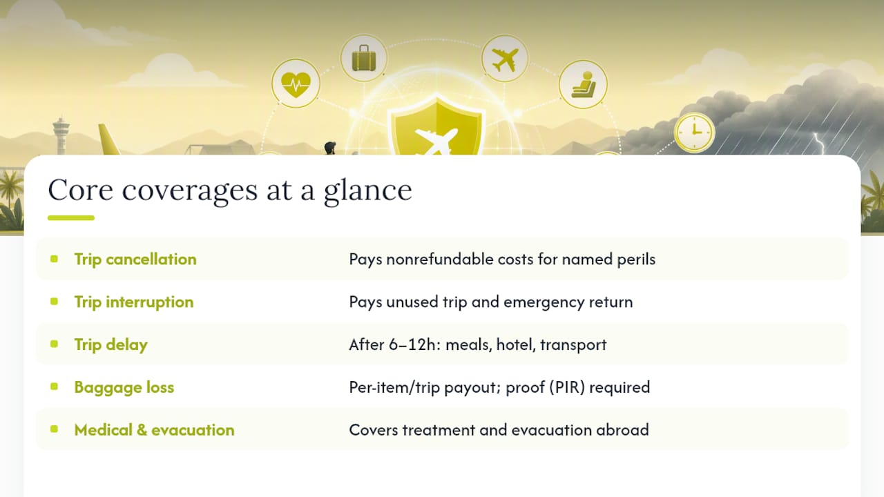 What does airline ticket insurance cover in detail? — overview diagram