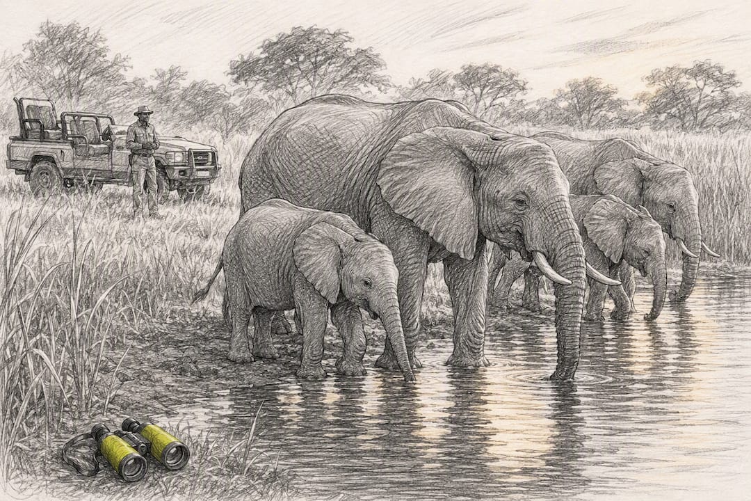 Guided elephant safari in Botswana
