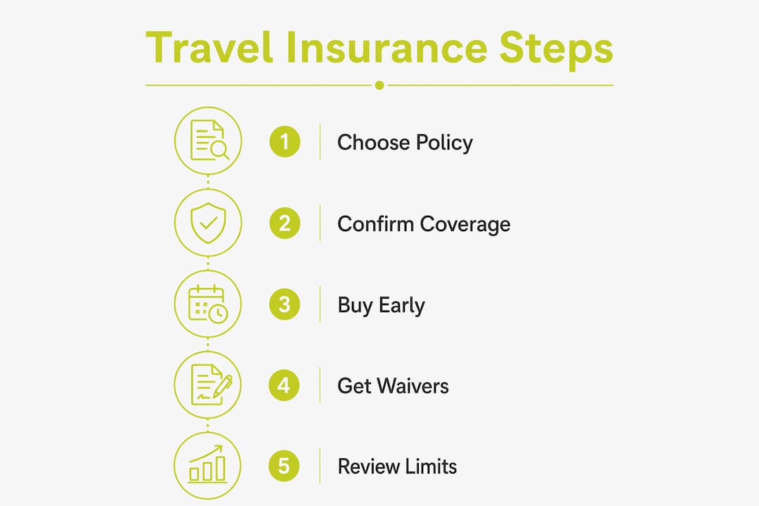 Infographic outlining travel insurance steps for seniors